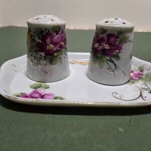 Vintage Salt & Pepper Shakers with Plate